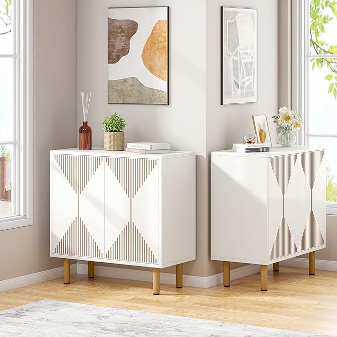 Tribesigns Modern White Storage Cabinet Set, Freestanding Floor Cabinet, Classic 59 inches Sideboard, Wood Buffet Cabinet with Doors, Large Storage Cabinet for Living Room, Dining Room, Garage