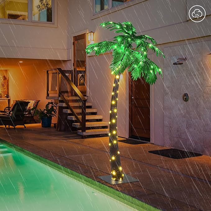 Lightshare 5FT Solar Gorgeous Palm Tree Artificial Lighted Palm Tree, 56LED Lights, Decoration for Office, Home, Party, Christmas, Nativity, Outside Patio