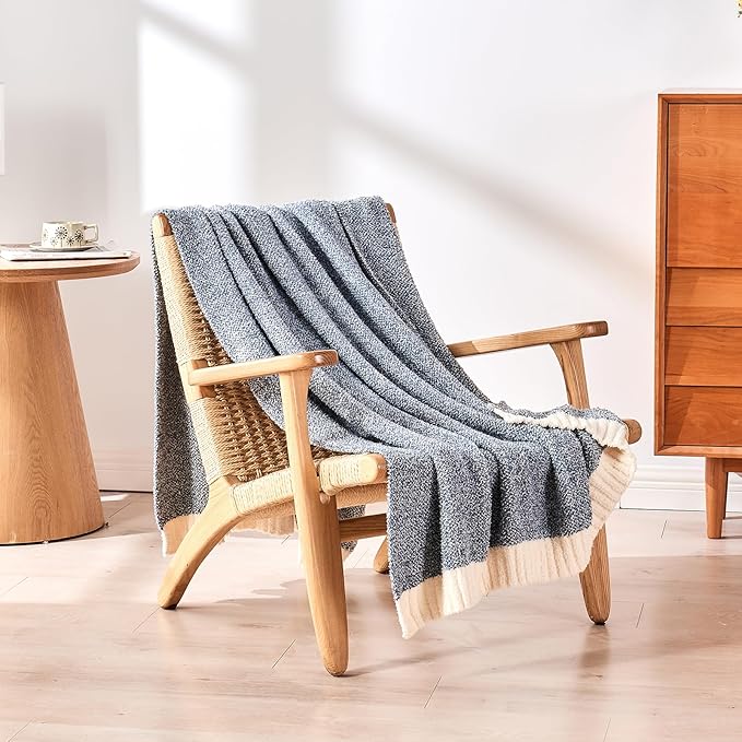 CozeCube Melange Blanket, Ultra Soft Blue and White Throw Blanket, Warm Cozy Knit Fuzzy Plush Reversible Throw for Couch Bed Sofa, 60"x80"