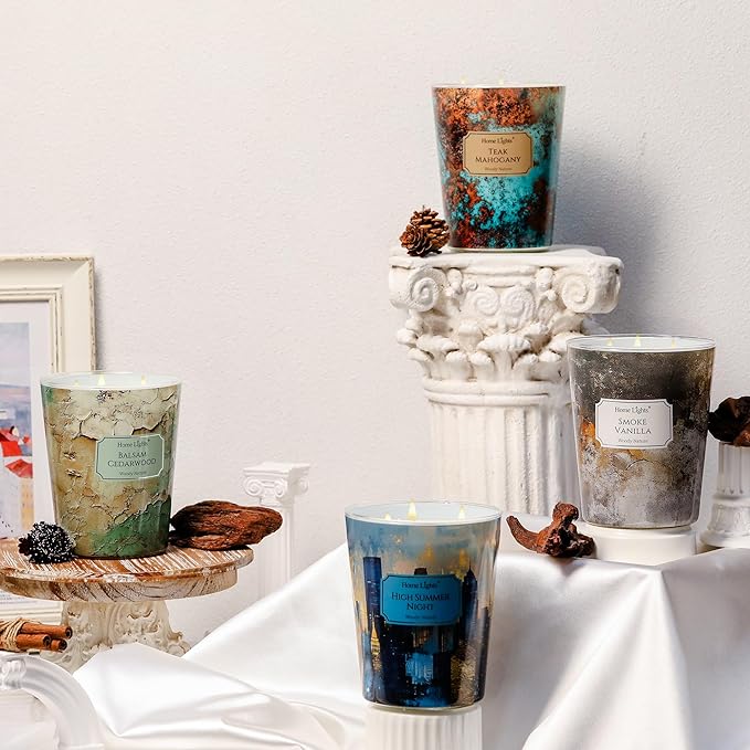 HomeLights Large jar Candle | 3-Wick Long-Lasting Scented Candles, 34oz Natural Soy Wax Candle for Home Scented, Industrial Chic Gifts for Women & Men, Teak Mahogany