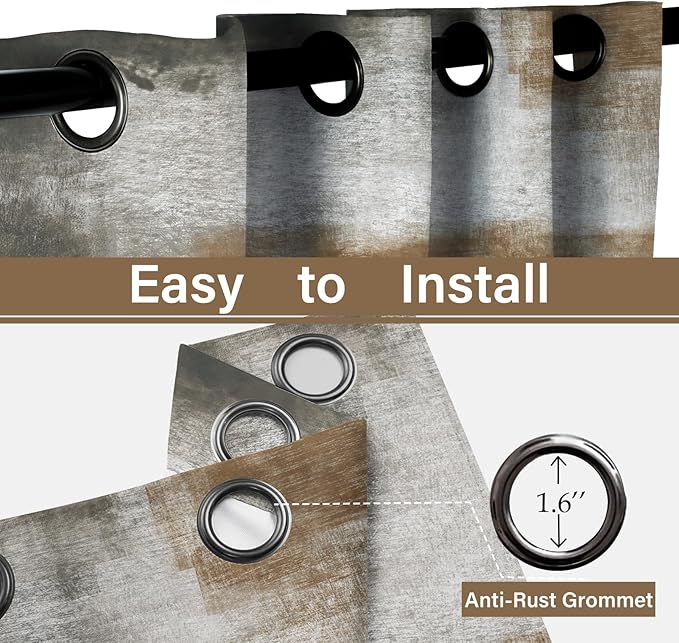 Asuexpect Abstract Curtains 2 Panels Abstract Rust Curtain Room Darkening Grommet Window Treatments Modern Decorative for Bedroom Living Room, 42x72 Inches, Tan