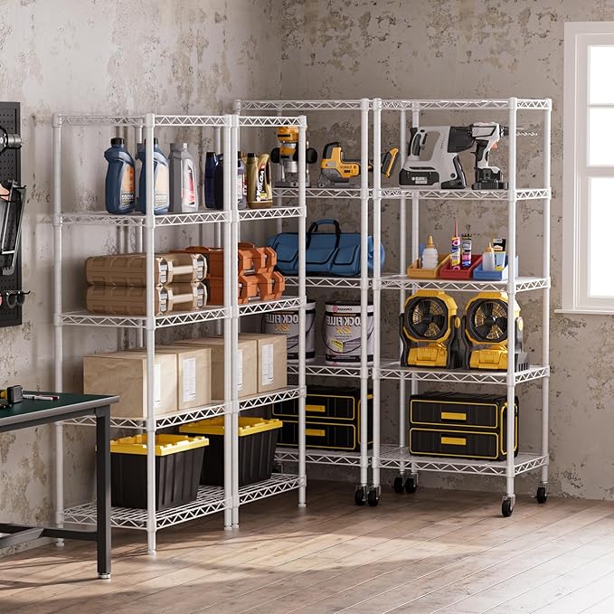 SINGAYE 5 Small Wire Shelves Kitchen Pantry Close Home Organizers and Storage Bathroom Shelf Laundry Room Organization Adjustable Book Metal Garage Shelving Unit