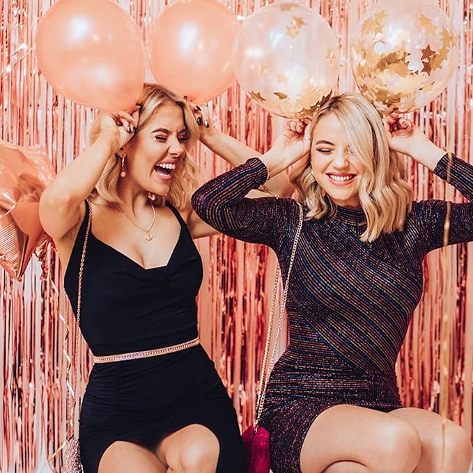 5 Pack Foil Curtain Backdrop Rose Gold Metallic Tinsel Foil Fringe Curtains Photo Booth Props for Birthday Wedding Engagement Baby Shower Bachelorette Christmas Holiday Celebration Party Decorations