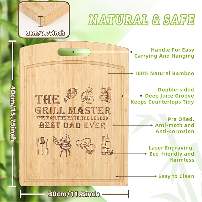 Joeyan Birthday Gift for Dad from Daughter Son, Personalized Engraved BBQ Cutting Board Kitchen Present for Father Grill Master Christmas, Large Size, Heavy Duty, 16x12x0.8"