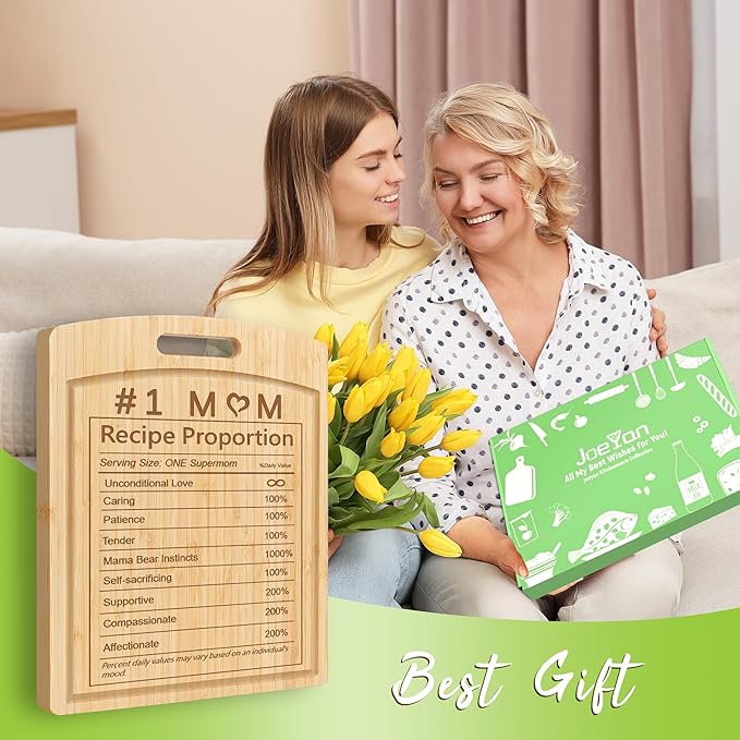 Joeyan Mom Birthday Recipe Cutting Board Gift from Daughter Son, Personalized Engraved Chrsitmas Kitchen Present, Large Size, Heavy Duty, 16x12x0.8"