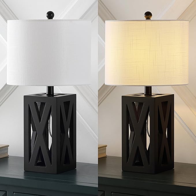 JONATHAN Y JYL1062C-SET2 Stewart 21.5" Wood LED Table Lamp Farmhouse, French Country, Rustic, Bohemian, Bedroom, Living Room, Office, College, Bookcase, Black (Set of 2)