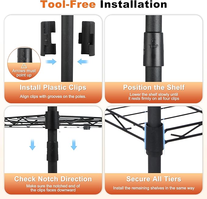 Whitmor 5 Tier Storage Shelves, Heavy Duty Metal Shelving, 400 lbs Capacity per Shelf, 2000 lbs Total, Easy Assembly for Kitchen, Garage, Plant, 18" L x 12" W x 50" H, Black