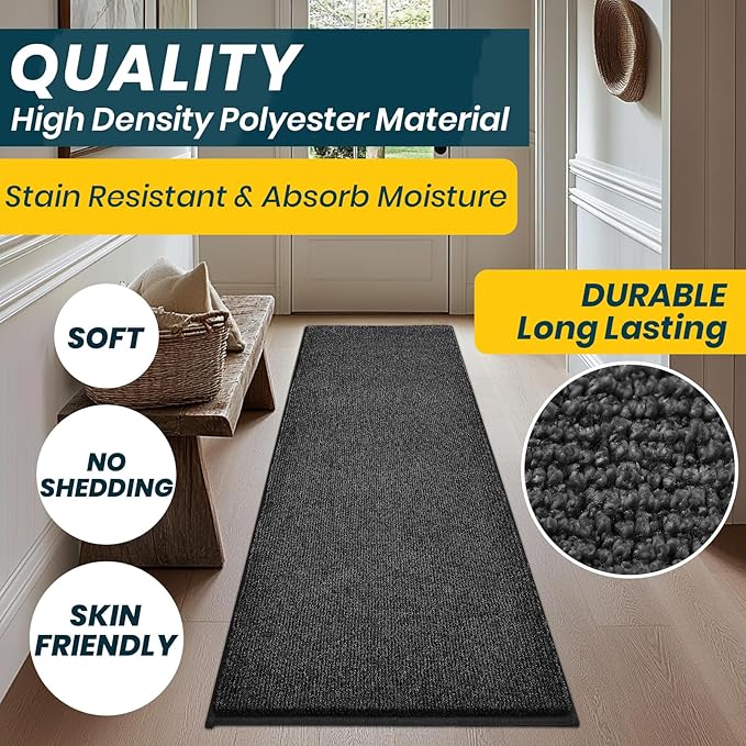 Washable Kitchen Rug 24" x 82" / 60cm x 210cm, Non Slip Kitchen Mat for Floor, Absorbent Indoor Entryway Runner Rug for Hallway, Laundry, Bathroom, Bedroom (Roll Packing)