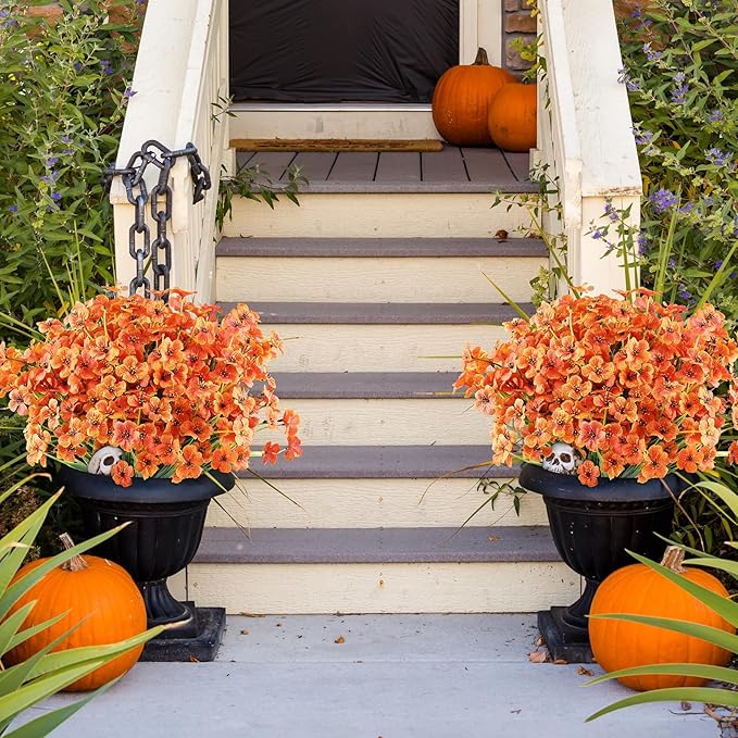 AGIRL 24 Bundles Artificial Fall Flowers Outdoor Indoor Decoration,Fake Plastic Flowers,Faux Mums Plant for Thanksgiving Fall Decor,for Hanging Outside Garden Front Door Porch Patio Window Box