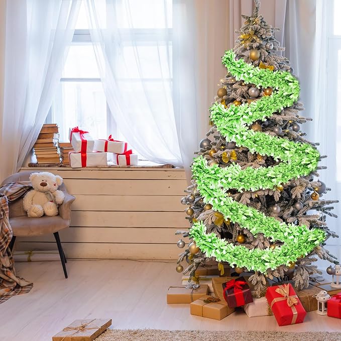 Dingion 59 Feet Christmas Tinsel Garland Metallic Twist Ornaments Hanging Glitter Xmas Garland for Christmas Tree Indoor Outdoor Decoration Party Supplies(Green)