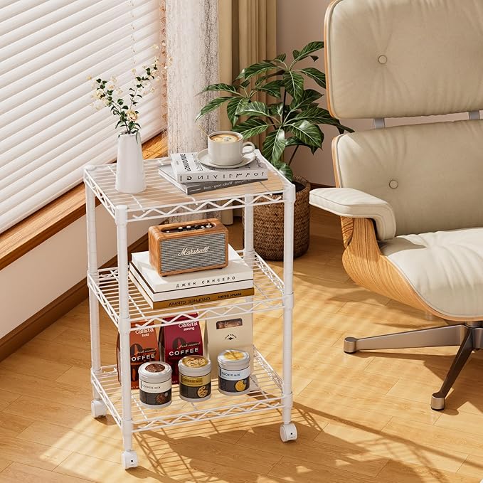 3 Tier Adjustable Storage Shelves Heavy Duty Metal Utility Shelf Wire Shelving Unit Organizer Rack for Home Kitchen Office Bathroom Pantry Room 12" D x 18" W x 30" H