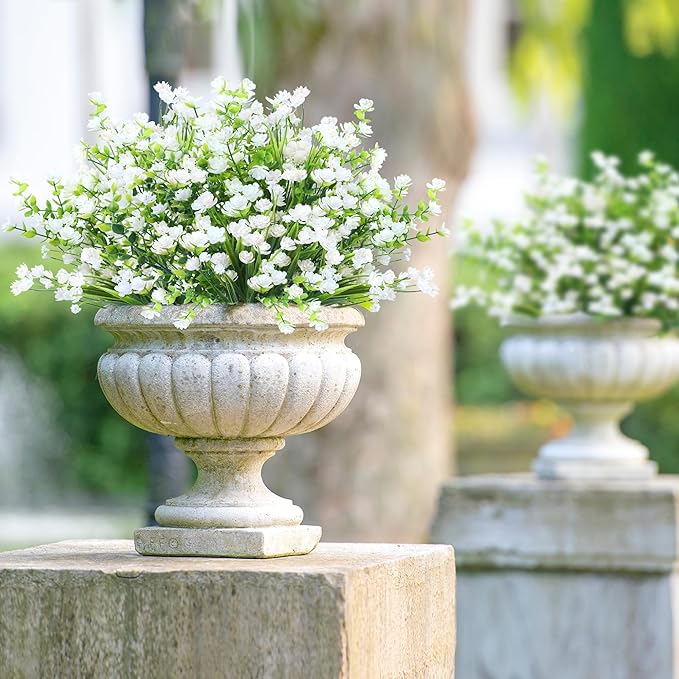 Sggvecsy Artificial Flowers for Outdoors 12 Bundles UV Resistant Boxwood Shrubs Artificial Eucalyptus Fake Plants Faux Plastic Greenery for Farmhouse Garden Home Indoor Outdoor Decoration（White）