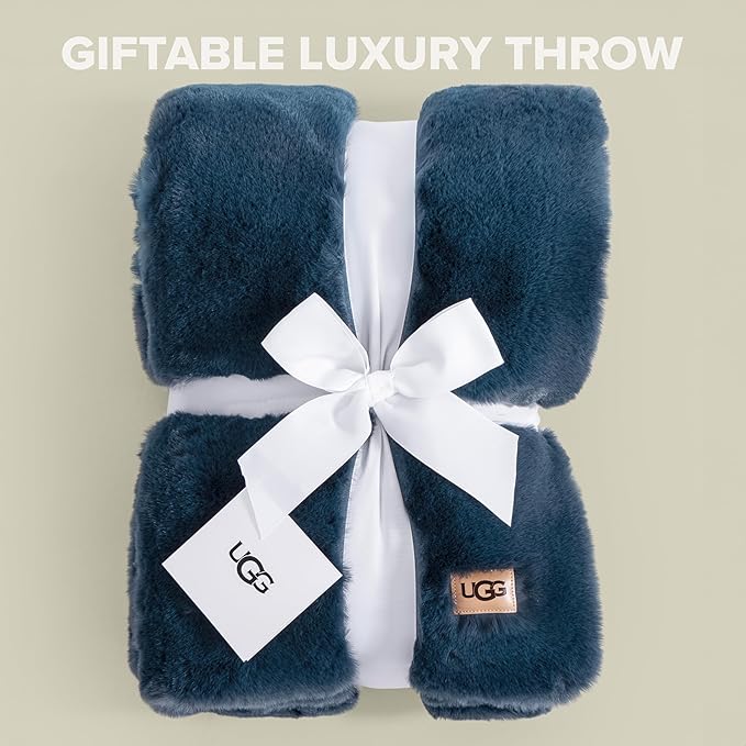 UGG Plush Faux Fur Throw Blanket Reversible Medium Weight Luxury Soft Throw Blankets for Bed or Chair, Hypoallergenic, Machine Washable, Home Decor, 50-inch x 70-inch, Indigo Navy Blue (Euphoria)