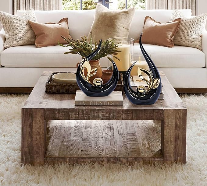 2 PCS Black and Gold Mid Century Modern Home Decor Centerpiece for Living Room, Dining Table, Kitchen, Bedroom, Shelf, Desktop, Bookshelf, and Office