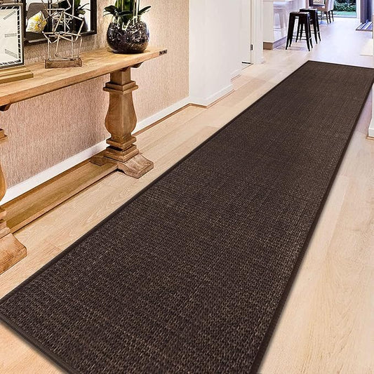 GOYLSER 12ft Jute Laundry Room Rug Non Slip, Rubber Backed Kitchen Rug Floor Runner Rug, Natural Long Carpet Runners for Hallway, Deep Brown