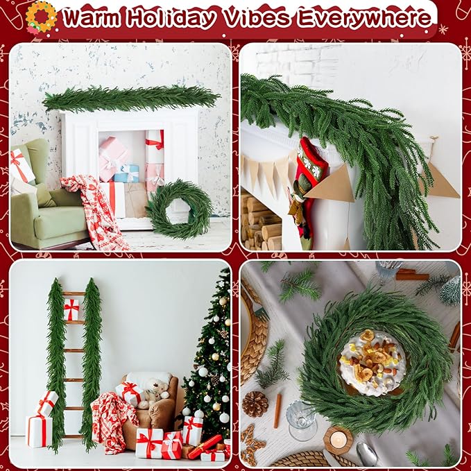 Artificial Norfolk Pine Garlands,Real Touch Artificial Greenery Garland for Table, Mantle, Wall,Indoor Outdoor Holiday Winter Christmas Decorations (2, 6FT)