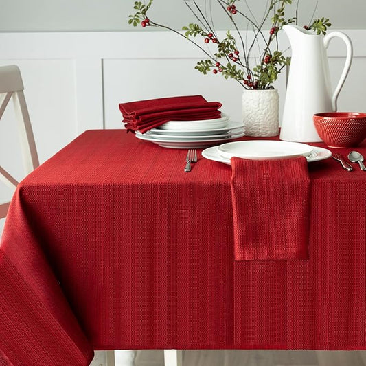 Benson Mills Cameron Textured Fabric Table Cloth, for Everyday, Parties, Holiday, Winter, and Christmas Tablecloth (60" x 104" Rectangular, Millennium Red)