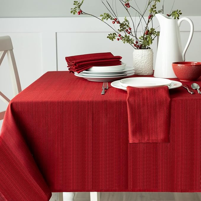 Benson Mills Cameron Textured Fabric Table Cloth, for Everyday, Parties, Holiday, Winter, and Christmas Tablecloth (60" x 140" Rectangular, Millennium Red)