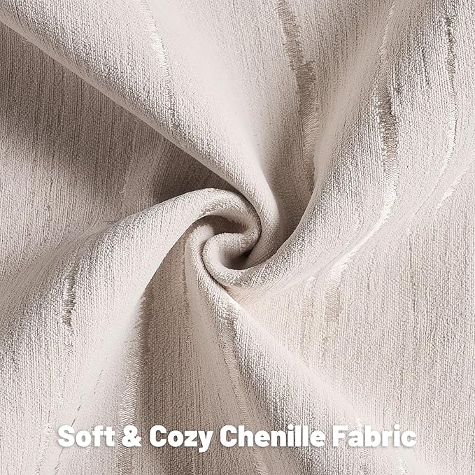 FUTEI Beige Chenille Decorative Throw Pillow Covers 22x22 Inch Set of 2,Soft Embossed Striped Textured Cushion Case,Modern Home Decor for Couch Bed Living Room