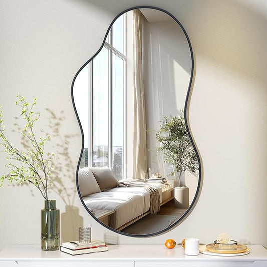Hasipu Irregular Wall Mirror - 25"x45" Black Irregular Abstract Mirror for Wall Asymmetrical Wall Mirrors Decorative Modern for Living Room Bathroom,Bedroom,Hallway