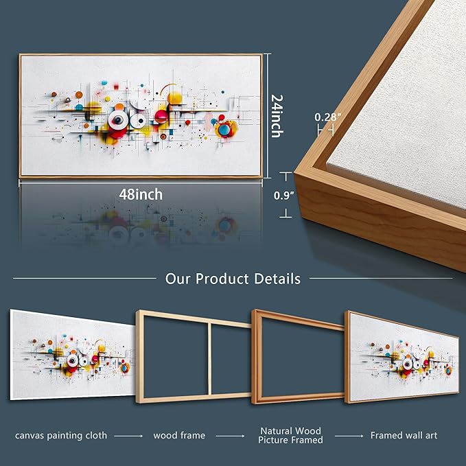 ERQINHUA Abstract Large Canvas Wall Art Living Room Boho Wall Decor For Bedroom Office Decorations Geometric Wall Paintings Minimalism Pictures Artwork Modern Home Decor Wood Framed 24x48 In