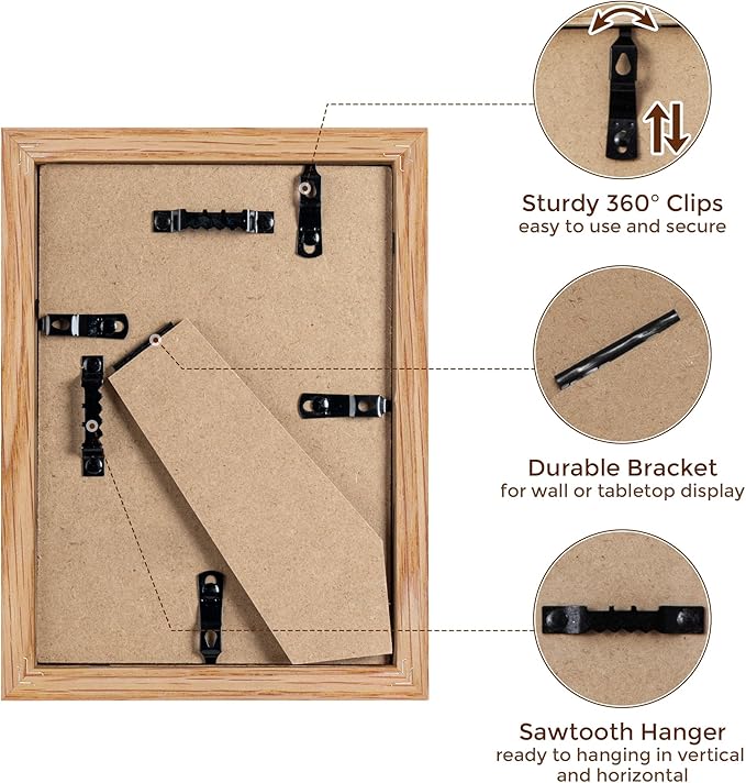 5x7 Picture Frame, Solid Oak Wood 5 x 7 Frame with Plexiglass, 5 by 7 Photo Frame for Wall & Tabletop Display, 5x7 Picture Frame Matted to 4x6, Natural Oak Color, 3 Pack