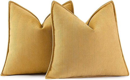 MIULEE Pack of 2 Gold Decorative Pillow Covers 22x22 Inch Soft Chenille Luxurious Couch Throw Pillows Farmhouse Cushion Covers Euro Shams with Elegant Design for Sofa Bedroom Living Room Home Decor