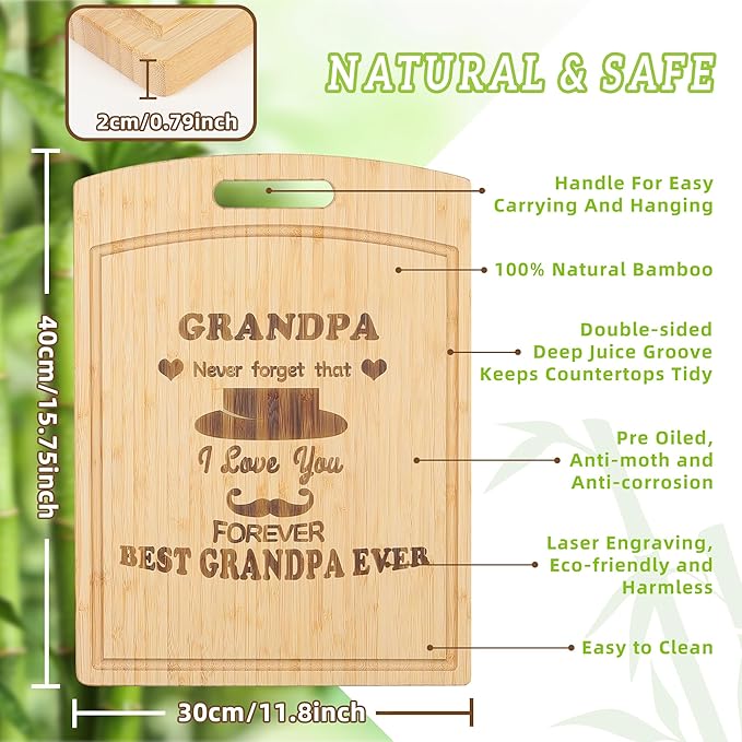 Joeyan Grandpa Birthday Gift from Grandchildren Grandson Granddaughter, Personalized Engraved Cutting Board Kitchen Present for Grandfather Christmas, Large Size, Heavy Duty, 16x12 inch
