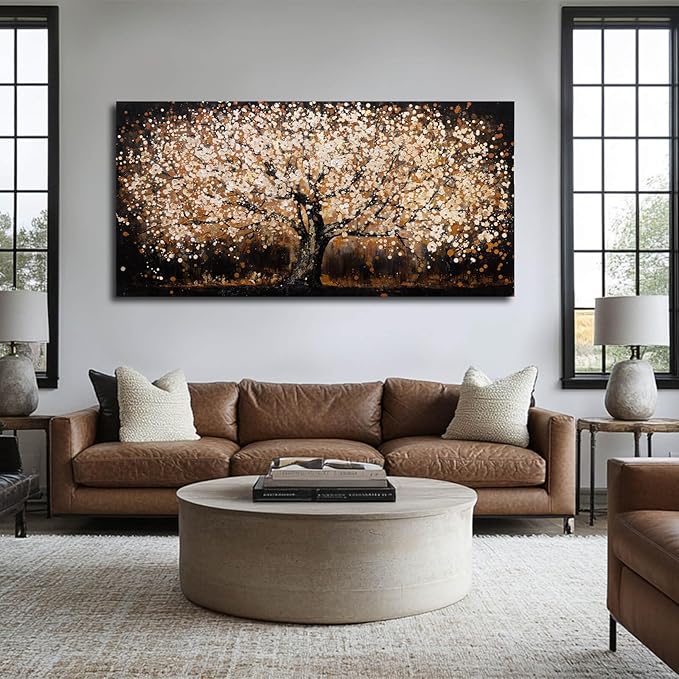 Plant Pictures Wall Art Flower Tree Painting Large Artwork Gold Hanging Decor 29"x58" Wall Decorations for Living Room Kitchen Art Posters