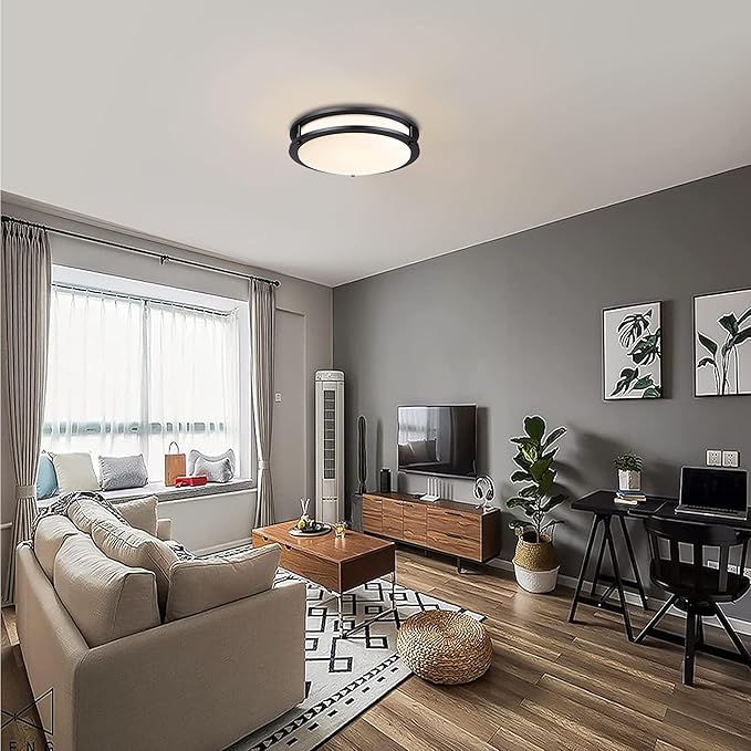 Black Flush Mount Ceiling Light, 13 Inch LED Ceiling Light Fixture with 5CCT(2700K/3000K/3500K/4000K/5000K Adjustable), 23W Saturn Flush Mount Ceiling Lighting for Kitchen Hallway Stairwell