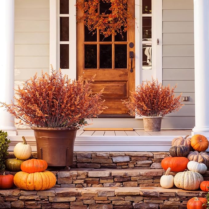 RECUTMS Artificial Fall Outdoor Plants Faux Lavender Flowers Fake Greenery 12 Bundles UV Artificial Flowers for Outside Fake Lavender Plants Faux Greenery for Garden Patios Fall Wedding (Brown)