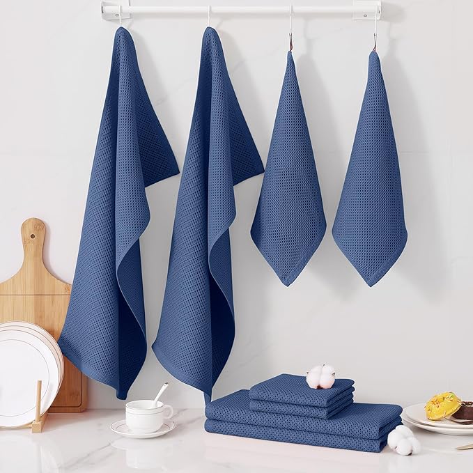 Homaxy 100% Cotton Kitchen Towels and Dishcloths Set, 12 x 12 Inches and 13 x 28 Inches, Set of 10 Bulk Kitchen Towels Set, Ultra Soft Absorbent Dish Cloths for Washing Dishes, Navy Blue