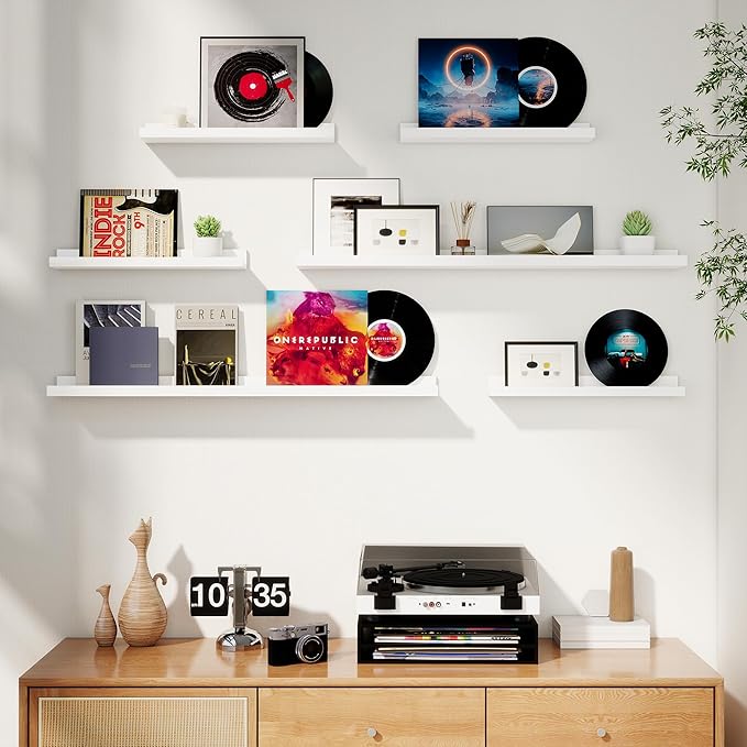 Axeman Picture Ledge Shelf, Floating Shelves for Wall Decor Storage Set of 6, 16 inch Floating Wall Mounted Shelves, Wall Shelves with Lip for Living Room, Bedroom, Nursery, Bathroom, Kitchen, White