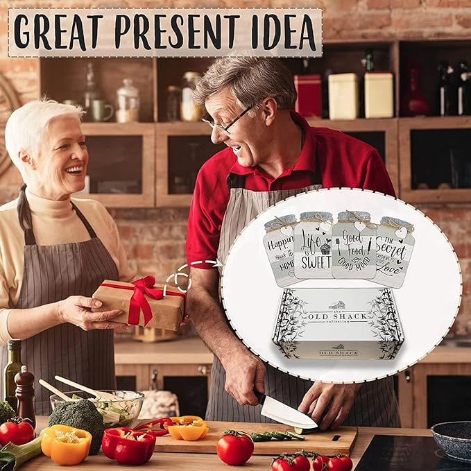 The Old Shack – Timeless Kitchen Wall Decor Set of 4 – Durable Kitchen Wall Art – Refined Kitchen Decor to Elevate Your Home, Crafted for Lasting Style, 8 x 5 in