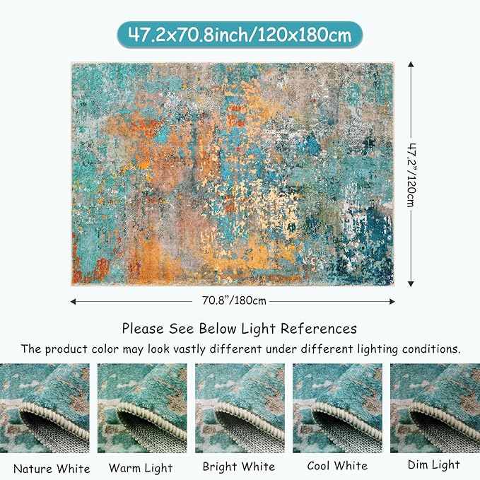 Lahome Modern Abstract Area Rug - 4x6 Colorful Rug for Bedroom Soft Washable Rugs for Living Room Dining Room Non Slip, Contemporary Indoor Carpet for Nursery Office Apartment Playroom Kitchen
