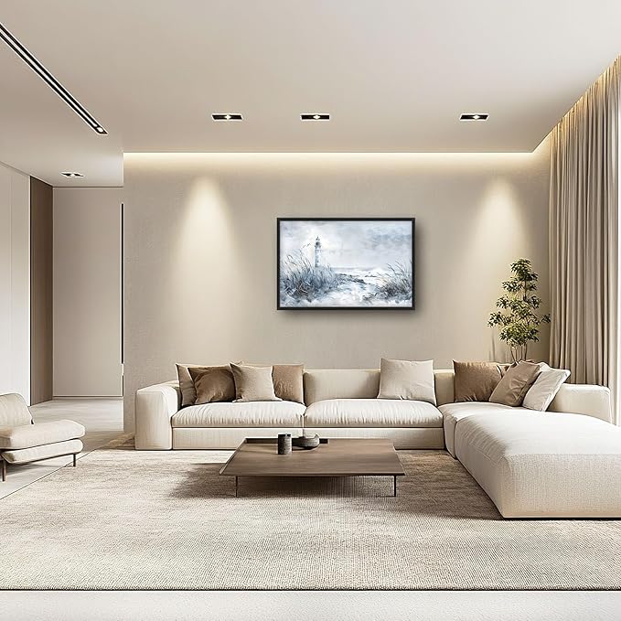 Flintis Large Lighthouse Wall Art Beach Lighthouse Pictures Wall Decor Abstract Nautical Canvas Painting Print Artwork Decoration Framed for Living Room Bathroom Master Bedroom Office 36L x 24W