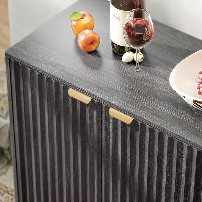 HOMCOM Fluted Sideboard Buffet Cabinet, 55" Modern Accent Console Cabinet with 4 Doors, 2 Adjustable Shelves and 5 Wood Legs, Dark Gray