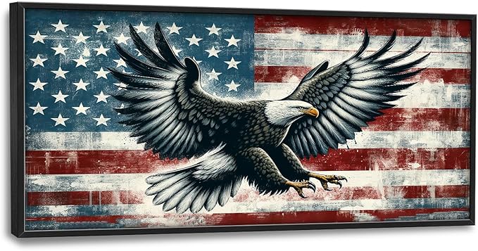 Flintis Large Bald Eagle Wall Art Eagle American flag Pictures Wall Decor Abstract Animal Canvas Painting Print Artwork Decoration Framed for Living Room Bathroom Master Bedroom Office 60L x 30W