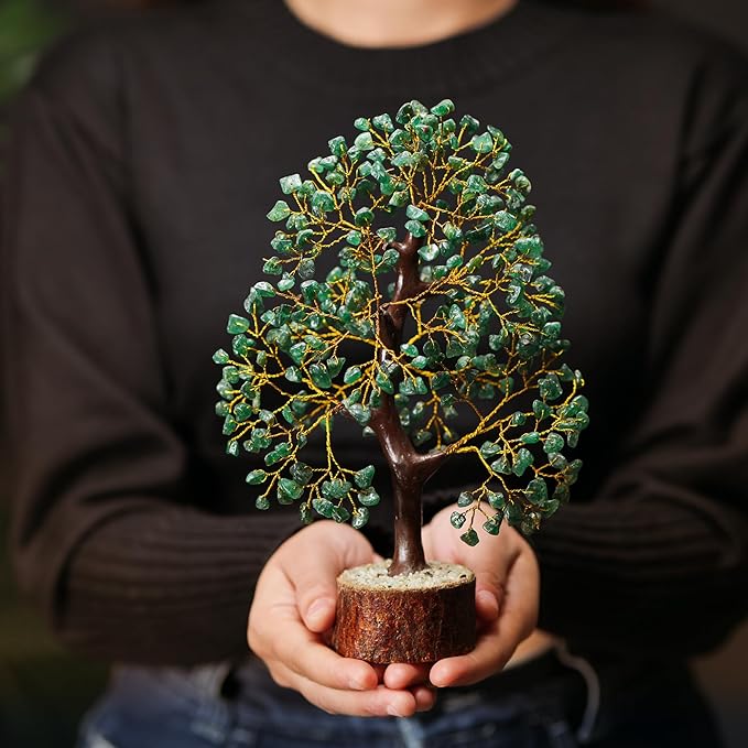 Green Aventurine Stone Money Tree | Tree of Life | Energy Healing Stones | Feng Shui Bonsai | Reiki Crystal Healing | Good Luck | Chakra Tree | Spiritual | Crystal Gifts | Office Home Decor