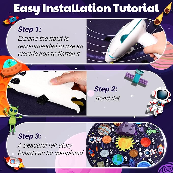 Solar System Felt Story Board Set 2.5 Ft Space Flannel Interactive Montessori Tool Birthday Gift Felt Board Universe Planet Astronaut Craft for Space Learn (36,Solar)