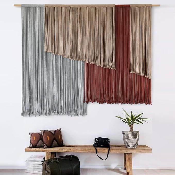 Jakalin Macrame Wall Hanging Large 57" Wx43 L Fiber Wall Art Modern Yarn Boho Wall Decor for Headboard Living Room Gallery Couch Bedroom Decor