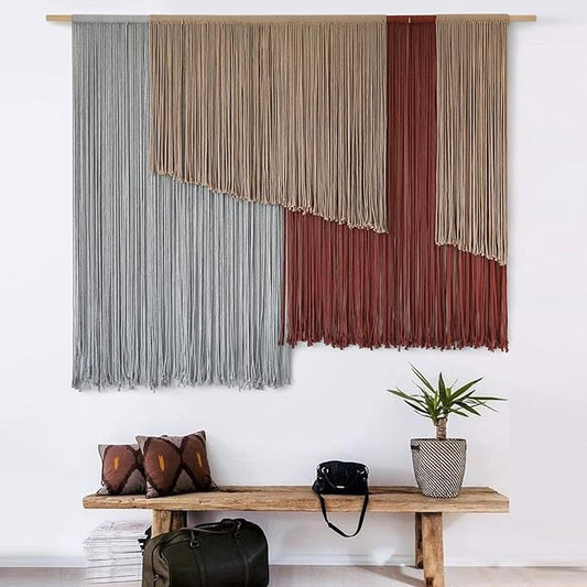 Jakalin Macrame Wall Hanging Large 57" Wx43 L Fiber Wall Art Modern Yarn Boho Wall Decor for Headboard Living Room Gallery Couch Bedroom Decor
