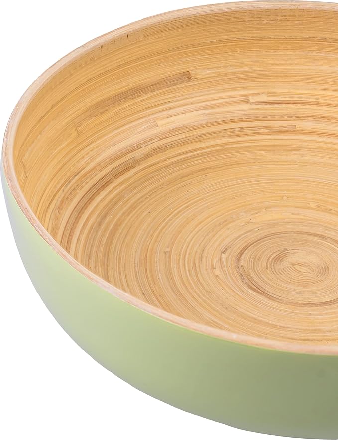 PEMAR 10" Lacquer Bamboo Fruit Bowl for Kitchen Counter, Handmade Large Decorative Pedestal Bowl for Entryway Table Home Decor, Key Bread Candy Snacks Organizer (Matcha Latte)