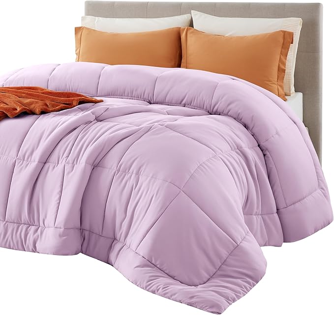 Bedsure Comforter Duvet Insert - Quilted Comforters Cal King Size, All Season Duvet, GentleSoft Down Alternative Bedding, with 8 Tabs, Gifts for Women/Men, Light Purple, Cal King 96 X 102 Inches