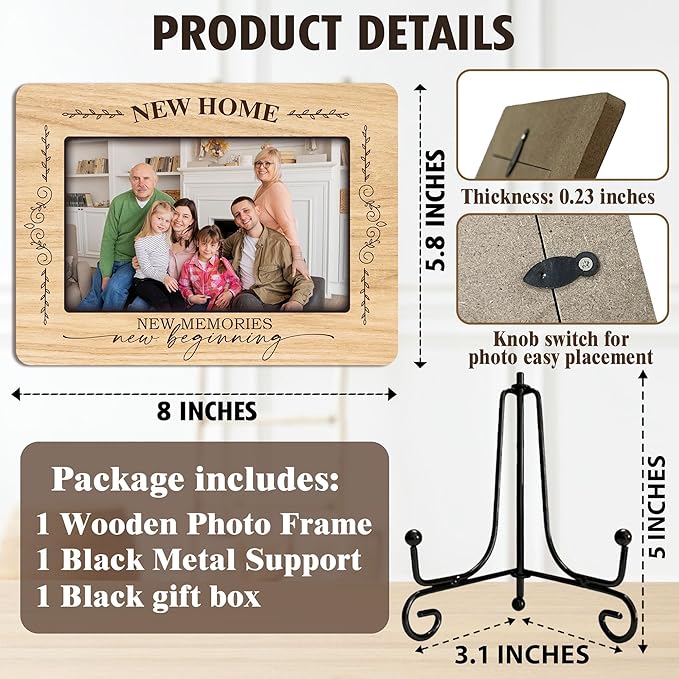 ukebobo House Warming Gifts, New Home Picture Frame, Housewarming Picture Frames, New Home Gift Ideas for Family Couples, Wood Photo Frame with Stand for Desk Decor, 8 x 6 Inches-445