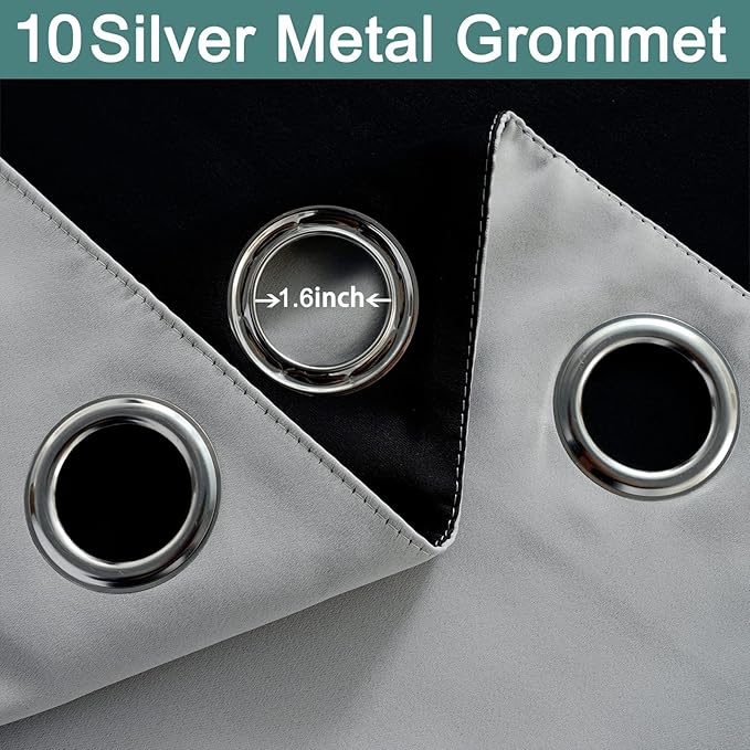 Yakamok 84 Inch Long 100% Blackout Curtains for Bedroom, 2 Thick Layers Thermal Insulated Grommet Total Blackout Drapes with Black Liner for Living Room (70Wx84L,Light Grey, 2 Panels)