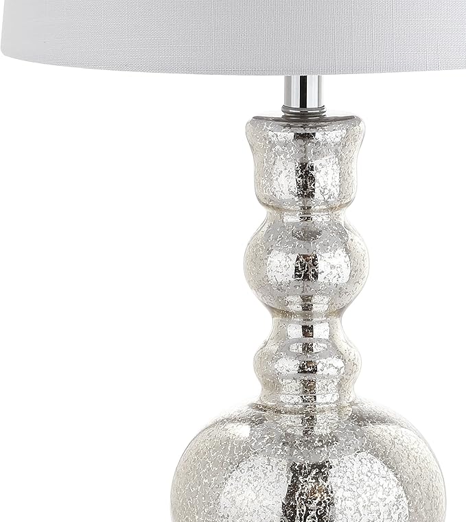 JONATHAN Y JYL1061D-SET2 Set of 2 Table Lamps Genie 28.5" Glass LED Table Lamp Contemporary Transitional Bedside Desk Nightstand Lamp for Bedroom Living Room Office College Bookcase, Mercury Silver