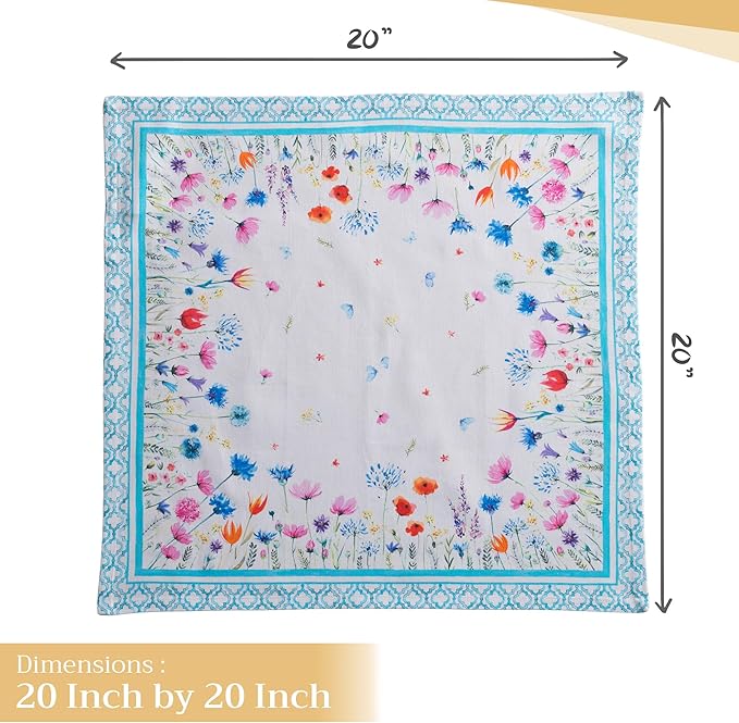 Maison d' Hermine Cloth Napkins Set of 4 100% Cotton Everyday Reusable Square Napkins Cloth Washable, Dinner, Party, Wedding, Restaurant, Spring/Summer (Flower in The Field, 20" x 20")