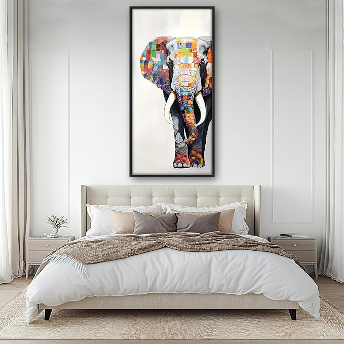 Lovira Graffiti Colorful Elephant Large Wall Art Animal Canvas Wall Decor Pictures Prints Painting Framed Modern Vertical Artwork for Living Room Bedroom Bathroom Men 30"x60"