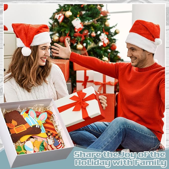 Qunclay Interchangeable Wooden Gnome Decor Holiday Seasonal Gnome Decorations with Magnet Pieces and Detachable Hats Changeable Welcome Sign for Home (Grey and White)